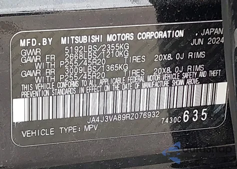 2024 Mitsubishi Outlander Se/Black Edition z USA, uszkodzony, nr VIN JA4J3VA89RZ076932